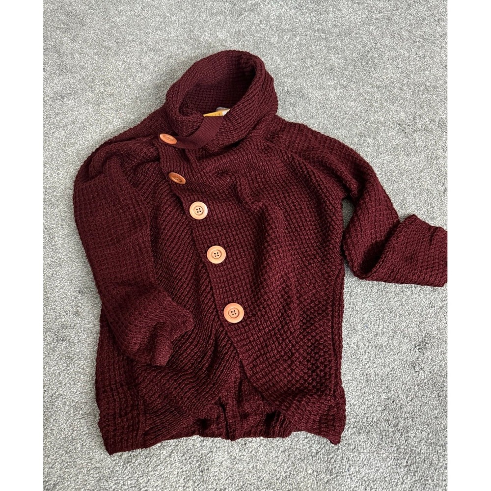 Grecerelle Womens Knit Sweater Turtleneck Asymmetric Button Burgundy GC8027 M